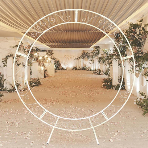 Double Tube Wedding Background Round Metal Arch-HA01729-Veeddydropshipping