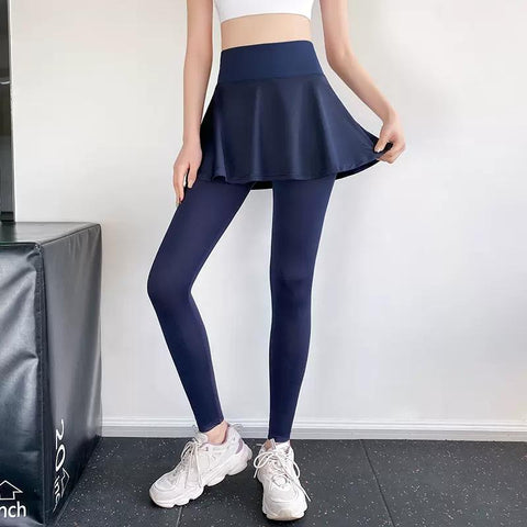 Yoga Leggings Women Gym Tights With Skirt High Waist Zipper Pockets Ruffles Skirt -OS00857-Veeddydropshipping