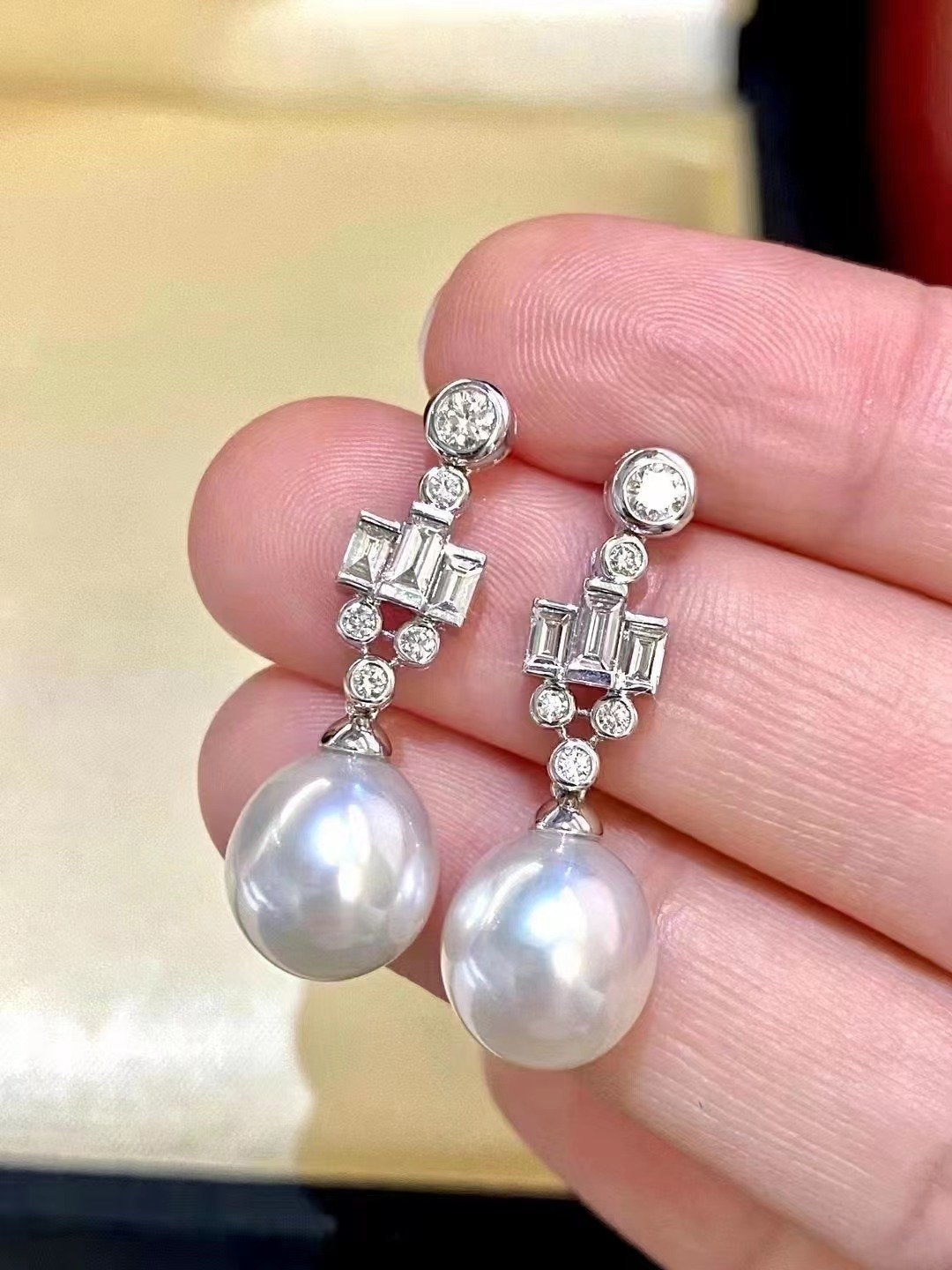 925 Sterling Silver Round  White Pearls Drop Dangle Earrings-JW00095-Veeddydropshipping