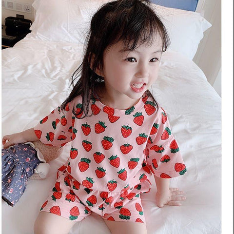 2 to 10 Years 2021 New Summer Girls Kids Pajamas Set Short Sleeves-TB01100-Veeddydropshipping