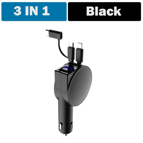 3in1 Car Charger with Retractable Cable Super Fast Charger-PA01164-Veeddydropshipping