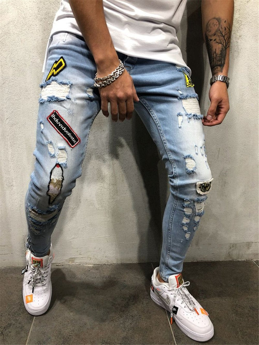 Hole Ripped Denim Jeans for Men Hip Hop Slim Fit Streetwear-Veeddydropshipping