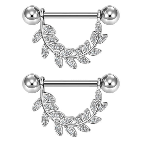 14G Nipple Rings Piercing Star Centered Filigree Steel Body Jewelry-JW01380-Veeddydropshipping