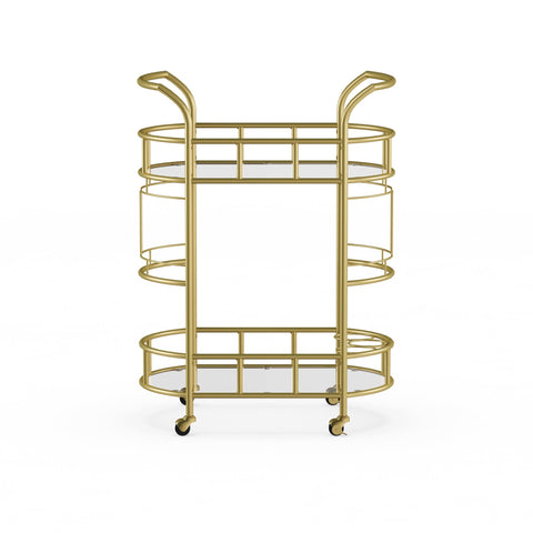 Bar Cart Gold Metal and Glass Serving Cart-HA01686-Veeddydropshipping