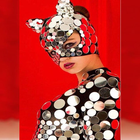 Women Nightclub Jumpsuit Mirror Mask Costume-WF01597-Veeddydropshipping