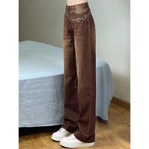 Women Retro Straight Jeans High Waist Versatile Loose  Pants-WF00398-Veeddydropshipping