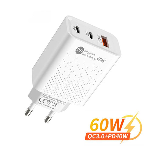60W PD USB Charger Fast Charge USB Type C Charger 3Ports Mobile Phone Adapter-PA00362-Veeddydropshipping