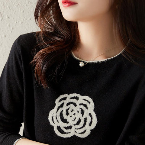 Women Round Neck  Worsted Wool Knitted Sweater-Veeddydropshipping