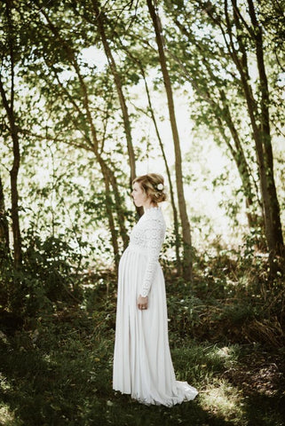Long Maternity Shoot Dress Pleated Pregnancy Photography Dresses Split Side-TB00585-Veeddydropshipping