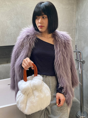 rabbit fur female bag portable fur real hair rabbit hair aslant leopard package-BS00058-Veeddydropshipping