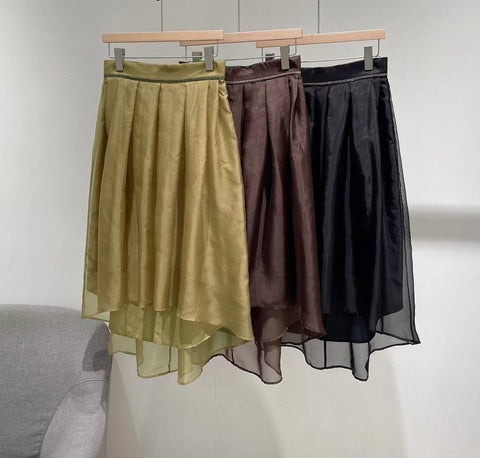 Women Casual Style Trim Asymmetric Organza Skirt-WF00385-Veeddydropshipping