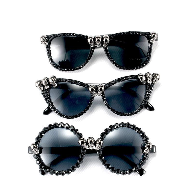 Gothic Skull Sunglasses Cat Eye Crystal-WF01316-Veeddydropshipping