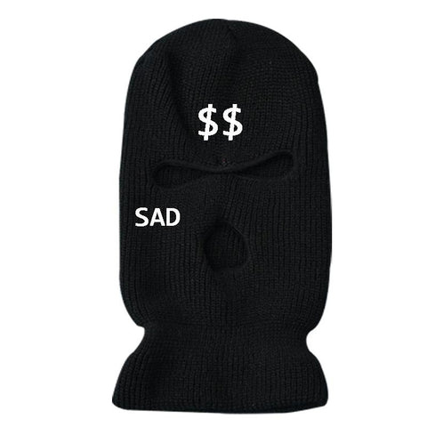Fashion Women Sad Dollar Embroidery Three-hole Ski Mask-MF00989-Veeddydropshipping
