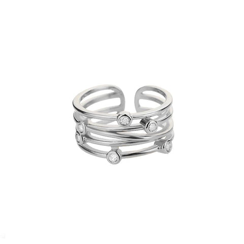 Zircon Cross Wrap Rings For Women Steel Adjustable Finger Ring-JW01404-Veeddydropshipping