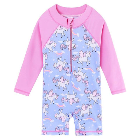 UPF50+ Print Baby Girl Swimsuit Long Sleeve Kids Swimwear One Piece Toddler -OS00267-Veeddydropshipping