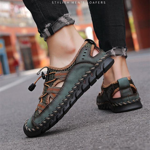 Fashion Roman Sandals Handmade Mesh Men Casual Shoes-BS01513-Veeddydropshipping