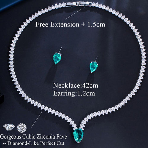 Zircons Elegant Big Light Green Water Drop CZ Crystal  Jewelry Sets -JW00324-Veeddydropshipping