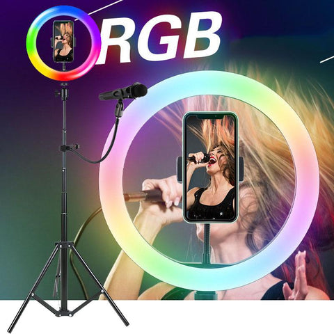 26cm RGB Dimmable LED Selfie Ring Fill Light Phone Camera Photography Lamp For Makeup Video Live Mic Clip Aro De Luz Para
