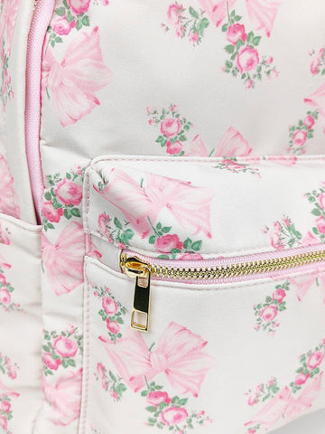 backpack Large Capacity Pink Printed Bow Female Travel Bag-BS00333-Veeddydropshipping