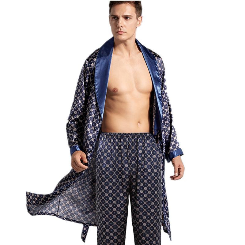 Two-Piece Men Bathrobe Shorts Suit Silk Sleepwear for Men Kimono-MF01560-Veeddydropshipping