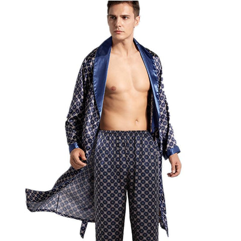 Two-Piece Men Bathrobe Shorts Suit Silk Sleepwear for Men Kimono-MF01560-Veeddydropshipping