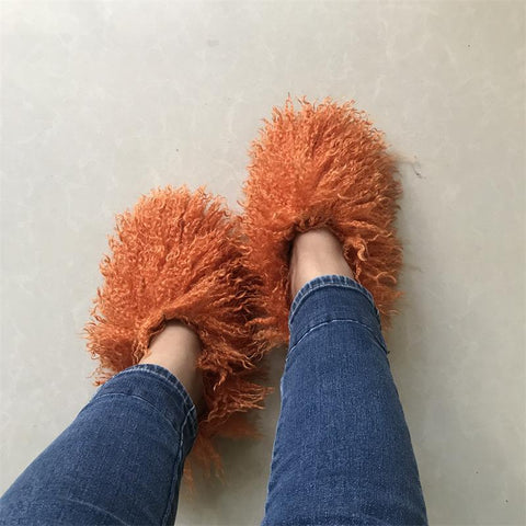 Slippers Plus Size Woman Luxury Furry Faux Fur Slippers Plush Warm-BS01287-Veeddydropshipping