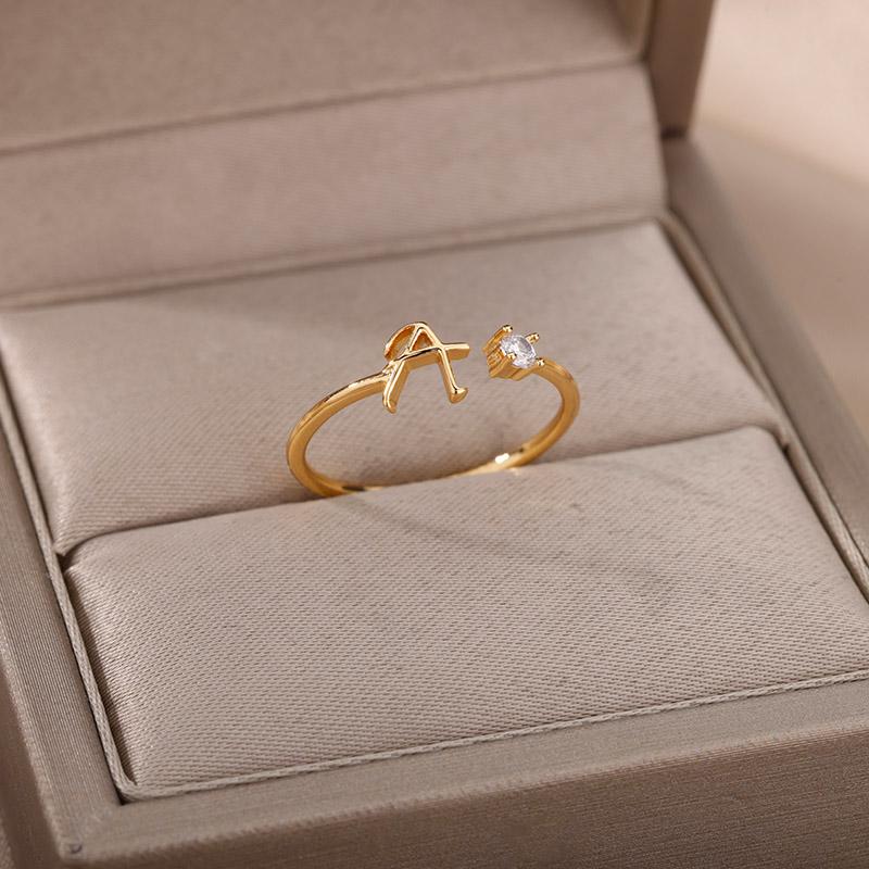 Letter Rings Letter Finger Adjustable A-Z Ring Boho Aesthetic Jewelry-JW00131-Veeddydropshipping