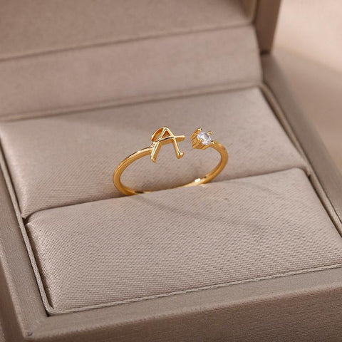 Letter Rings Letter Finger Adjustable A-Z Ring Boho Aesthetic Jewelry-JW00131-Veeddydropshipping