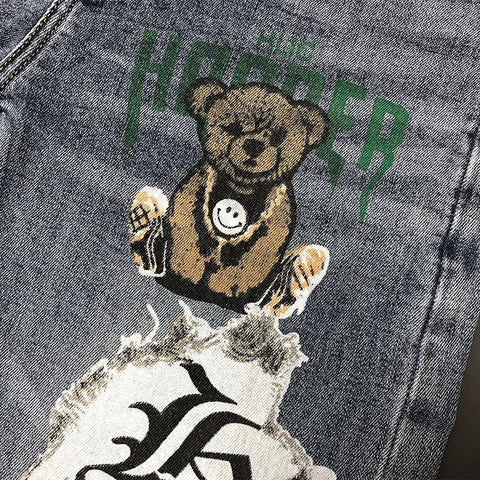 Fashion Bear Cartoon Graphical Polished Denim Cargo Kpop-MF00479-Veeddydropshipping