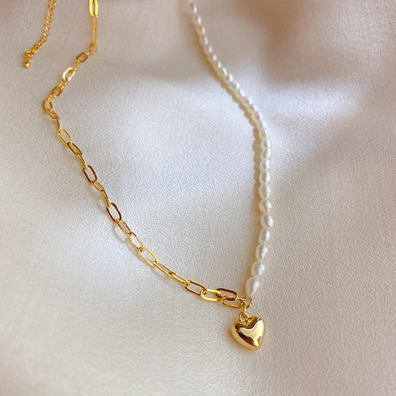 Love Heart Pendant Pearl Necklace Splicing Women Necklace -JW00141-Veeddydropshipping