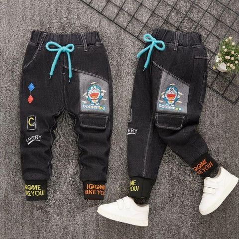 Autumn Winter Children&#39;s Thickened Jeans Baby Boys Girls Cartoon Mickey-TB01256-Veeddydropshipping