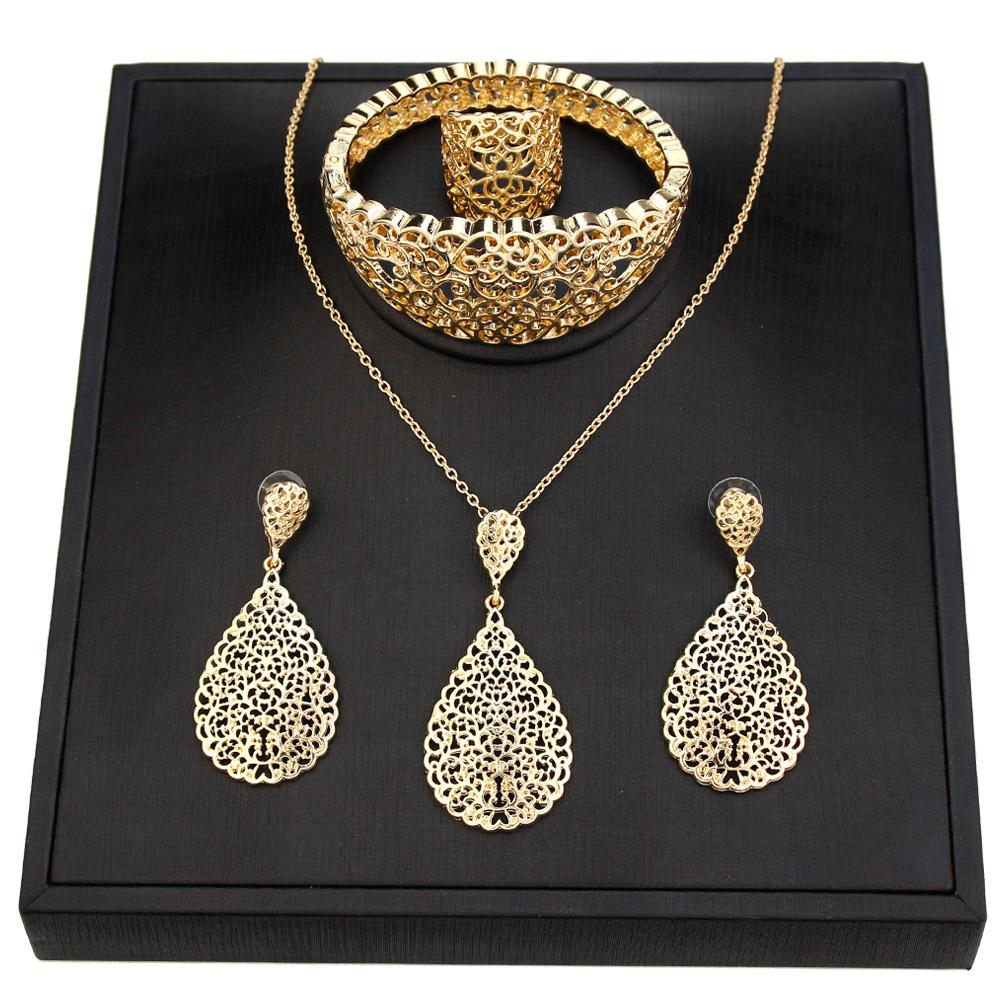 Jewelry Set Hollow Bangle Earring Necklace Ring Indian Wedding -JW01339-Veeddydropshipping