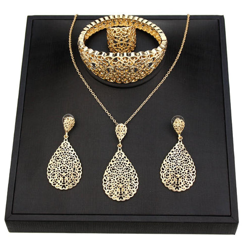 Jewelry Set Hollow Bangle Earring Necklace Ring Indian Wedding -JW01339-Veeddydropshipping