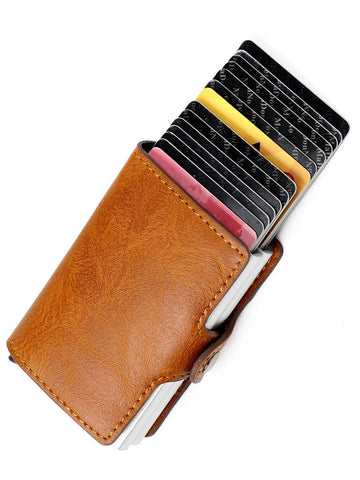 Credit Card Holder Vintage Leather Double Metal Automatic-BS00631-Veeddydropshipping