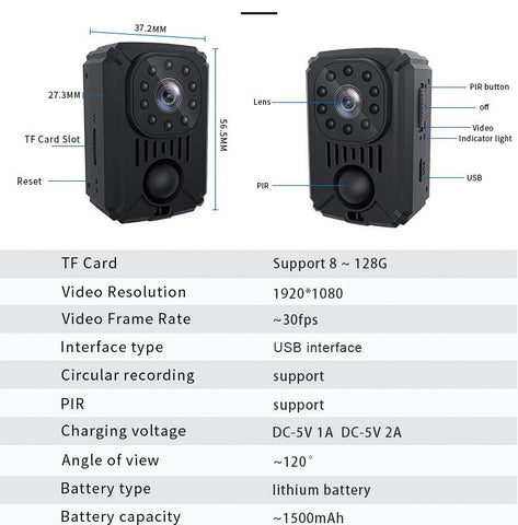 MD31 Mini PIR Video Camera Back Clip Photography DV Smart Camera HD 1080P Recorder-CE00315-Veeddydropshipping
