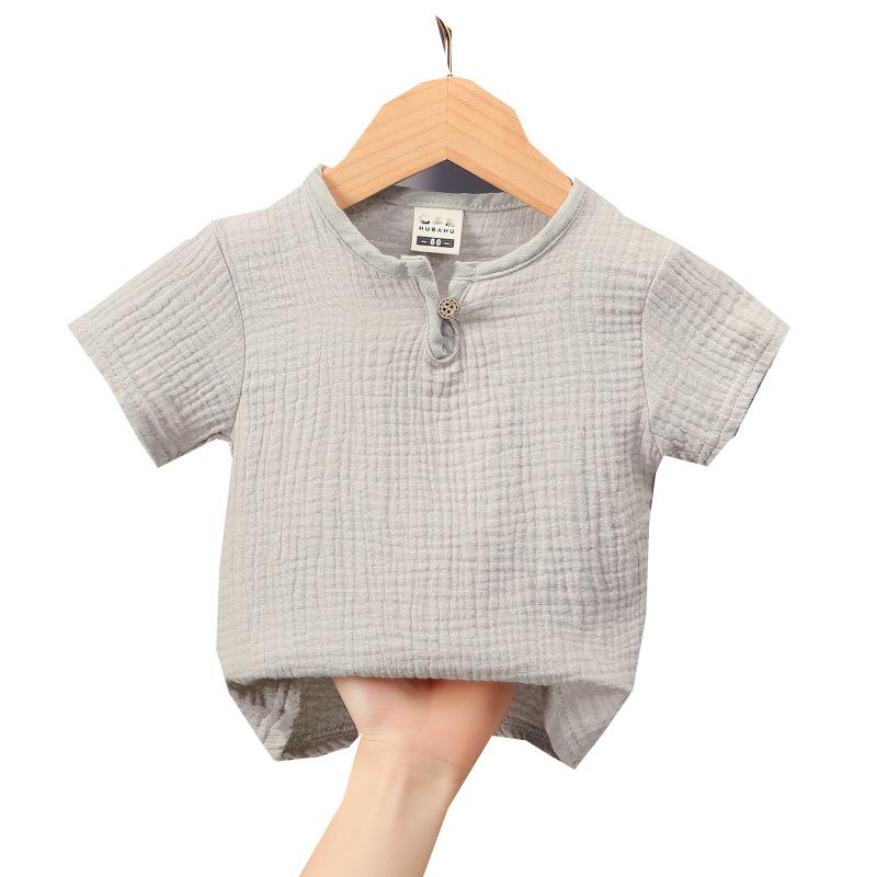 Children T-Shirts Kids Boys Girls Linen Pleated Clothes-Veeddydropshipping