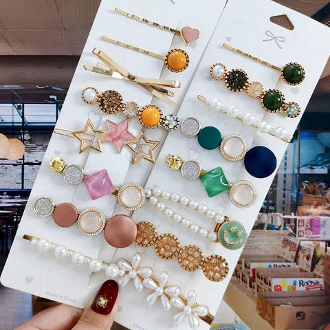 Pearl Crystal Acrylic Hair Clips Set For Women  -JW00482-Veeddydropshipping