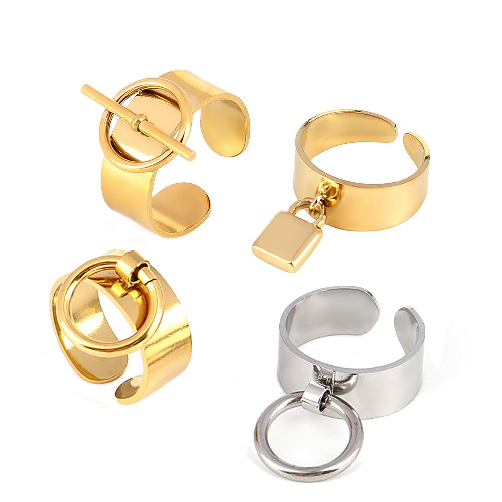 Stainless Steel Ring  Wide Ring with Circle Rings Chain Ring-JW01394-Veeddydropshipping