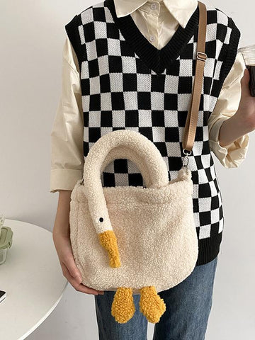 cute lamb plush duck shoulder bag big goose feather Tote bag-TB00076-Veeddydropshipping