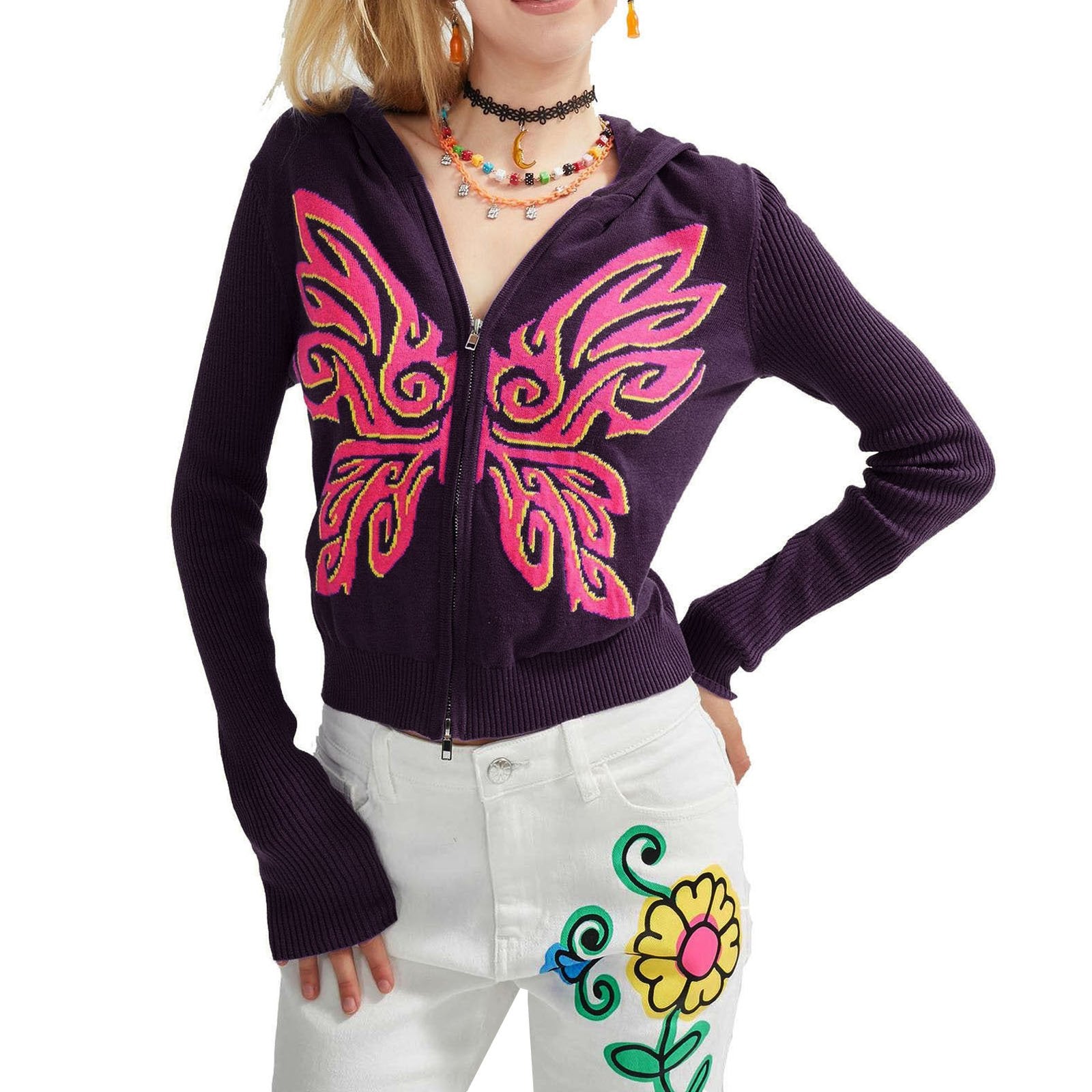 Ladies Zipper Knitwear Girls Leisure Style Coat-WF00311-Veeddydropshipping