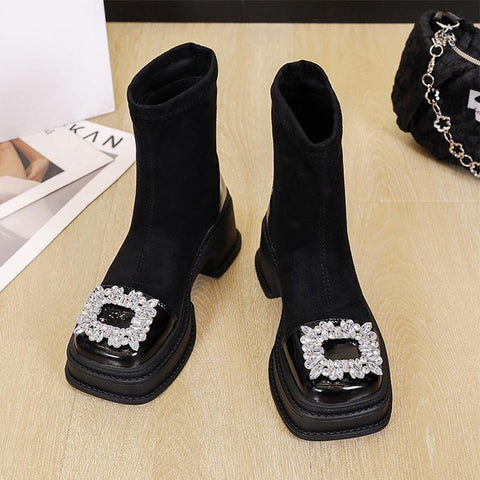 Round Toe Thick Heel Ankle Boots Women Ytmtloy Botines-BS01021-Veeddydropshipping