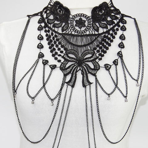 Black Lace  Chain  Jewelry  Women Cosplay Halloween -JW01368-Veeddydropshipping