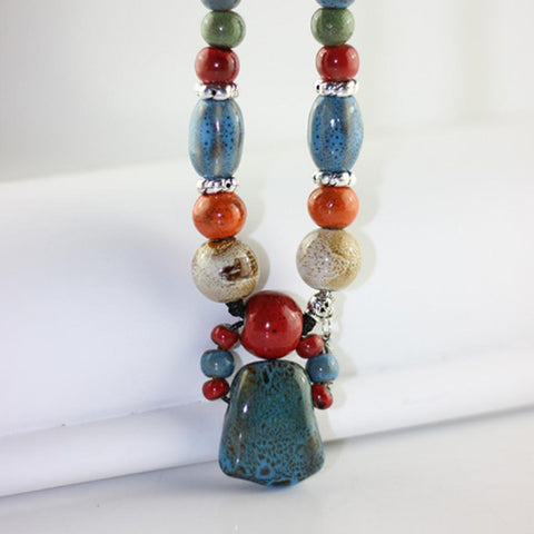 Retro beautiful style Handmade ceramic pendant necklace-JW01241-Veeddydropshipping