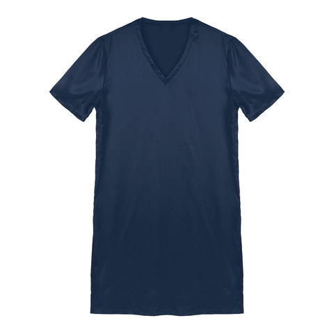 Sleep Tops V Neck Short Sleeve Sleepwear Soft Nightclothes Sides Split-MF01607-Veeddydropshipping