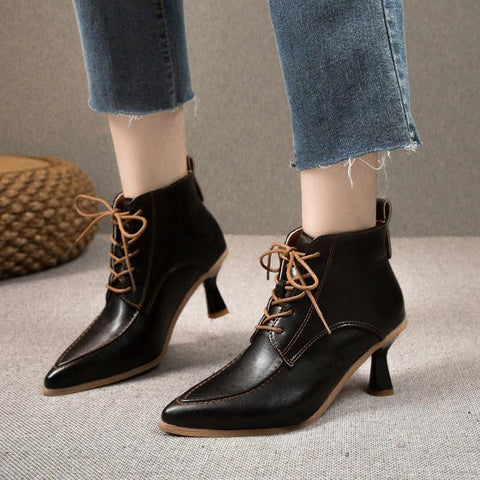Lace Up Boots Sexy Pointed High Heels Autumn Winter-BS01044-Veeddydropshipping