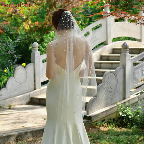Rhinestones Bridal Veil Pearl Wedding Veil-WF01460-Veeddydropshipping