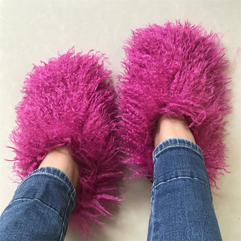 Slippers Plus Size Woman Luxury Furry Faux Fur Slippers Plush Warm-BS01287-Veeddydropshipping