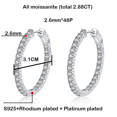 White Gold Moissanite Hoop Earring   3.1cm 925 Sterling Silver-JW00081-Veeddydropshipping
