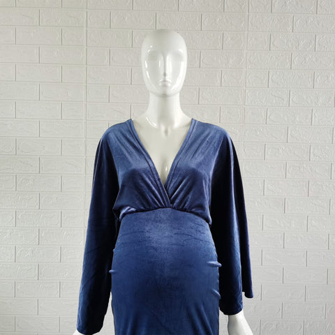 2021 Winter Velvet Boho Maternity Long Dress For Photo Shoot Bohemian-TB00608-Veeddydropshipping