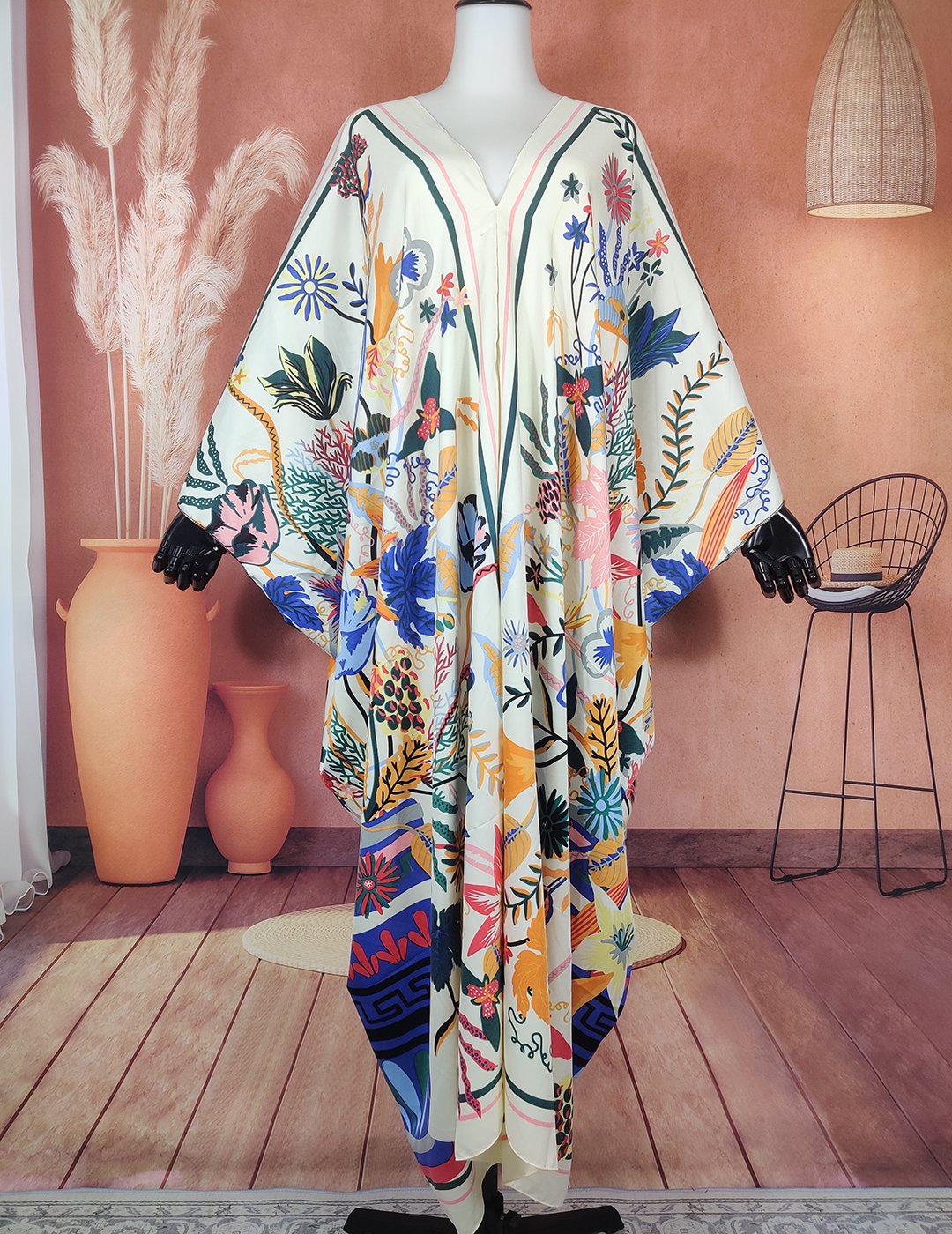 Fashion Silk Bohemian Kaftan Maxi Dress-WF01496-Veeddydropshipping